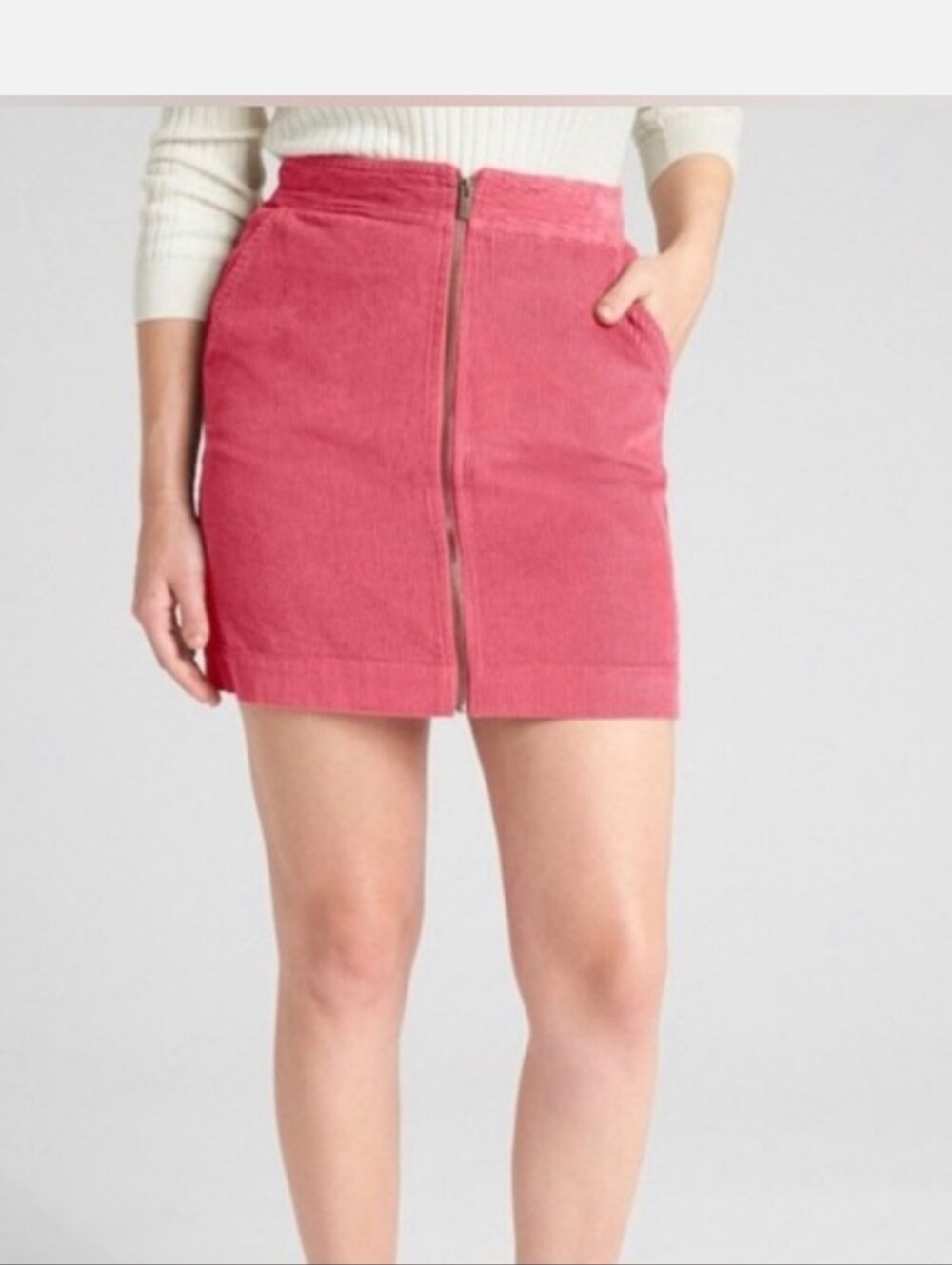 GAP‎ Corduroy Mini Skirt Womens 12 Pink Full Zip Front Cotton A-Line Magenta New